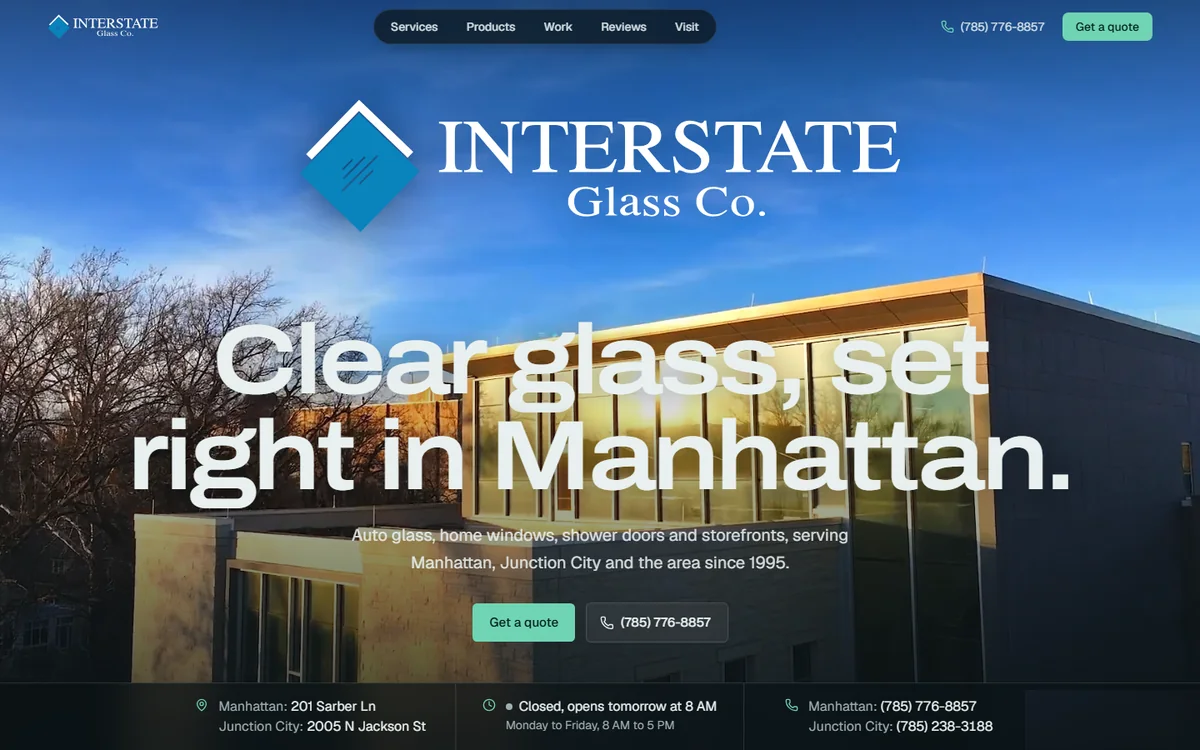 Homepage of Interstate Glass Co.